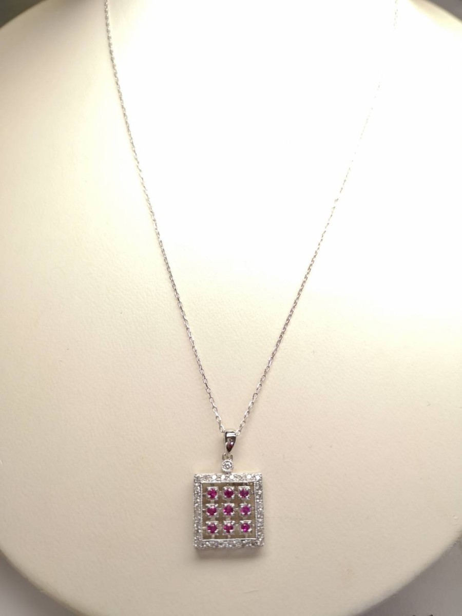 44☆新品 未使用☆天然ルビー ダイヤモンドネックレスK18WG D0.20ct