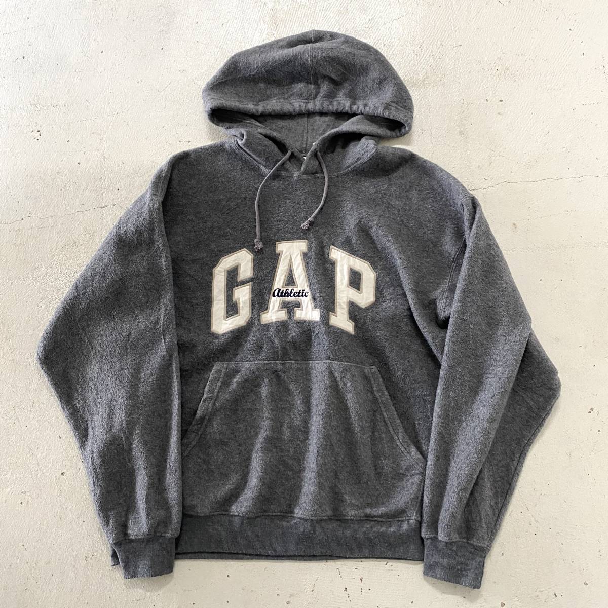 USA old clothes 90s OLD GAP fleece Parker gray Old Gap big Logo embroidery f-ti- Vintage America pull over 90 period 