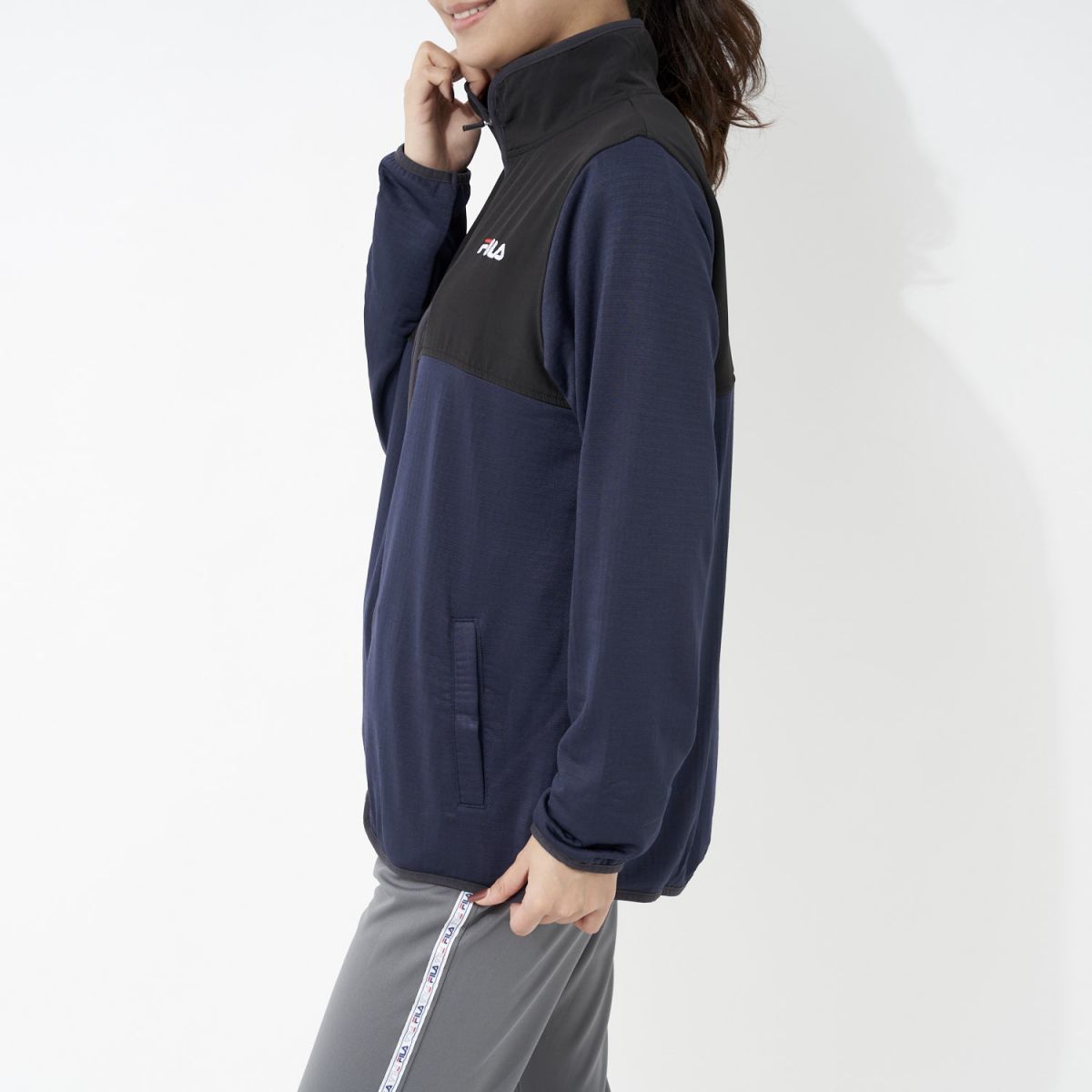 ★フィラ FILA 新品 レディース 高機能 UVCUT 両面 フリース 保温 防寒 上下セット SET スーツ XLサイズ[SET441654-NV-LL] 一 五 参★QWER_画像6