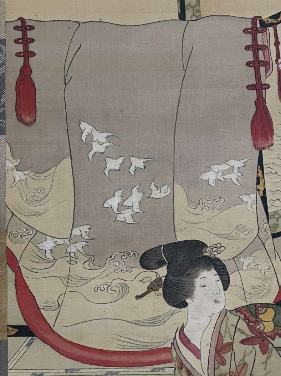 模写】45-27 逸品!無落款「立美人図」絹本 浮世絵 日本画 彩色 模写】45-27 逸品!無落款「立美人図」絹本 浮世絵 日本画 彩色