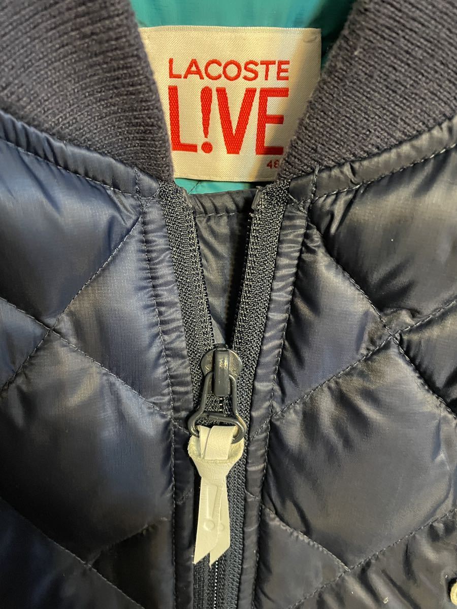 美品ラコステLACOSTEダウンジャケット48ネイビー紺色LIVE1212m秋冬モデル　ロゴ　モコモコ　アウターフルジップ_画像3