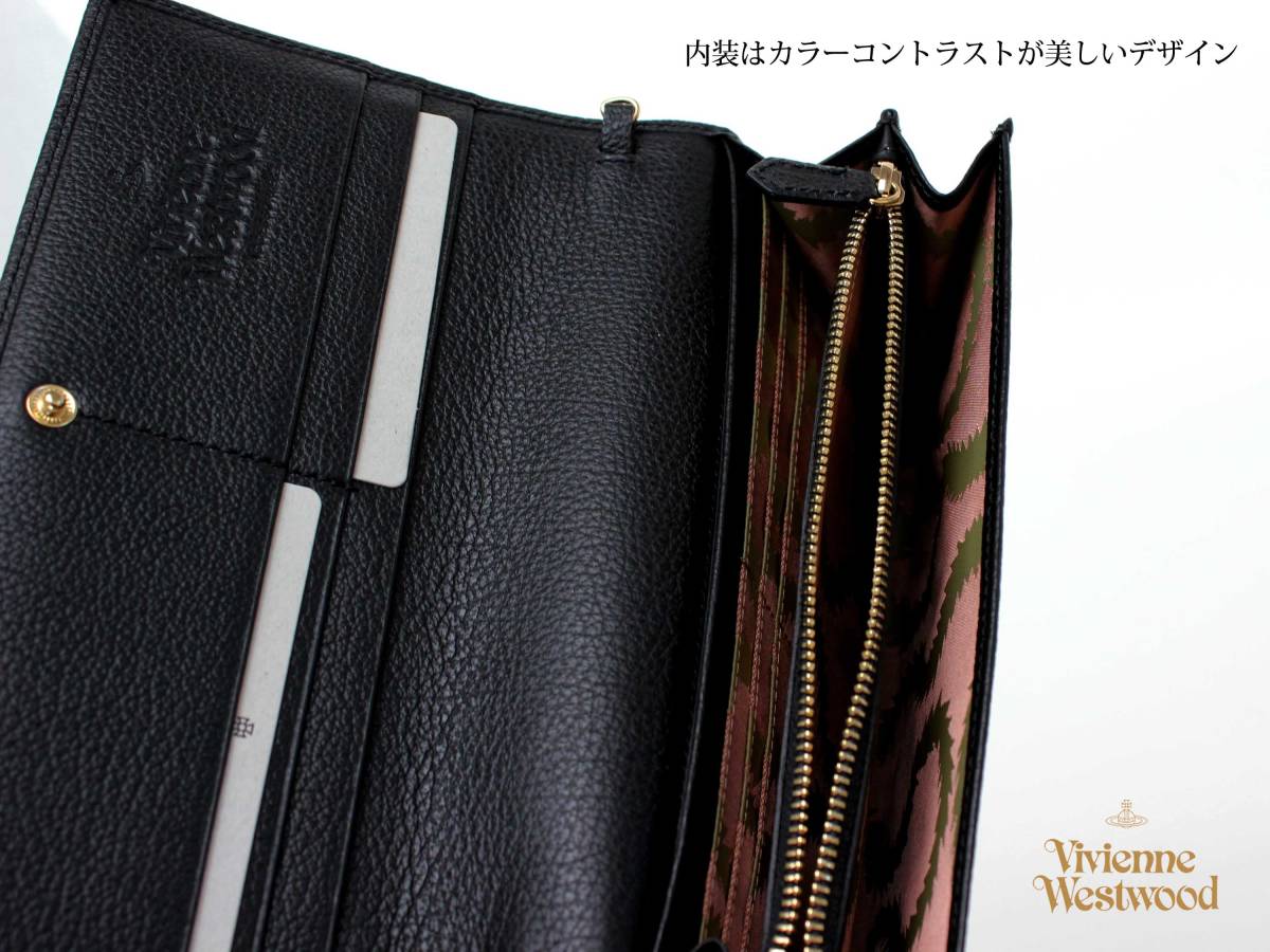 新品●ヴィヴィアン・ウエストウッド 61600円 柔らかなカーフレザーのボディーに大きなＯＲＢを配したインパクトのあるかぶせ長財布。_画像6