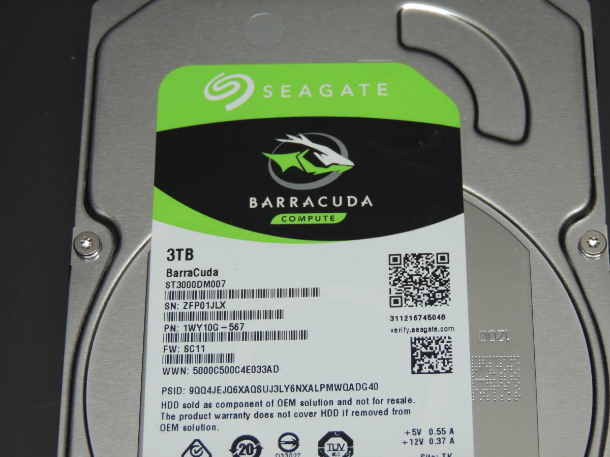 【検品済み】Seagate 3TB HDD ST3000DM007 (使用1462時間) 管理:t-90_画像4