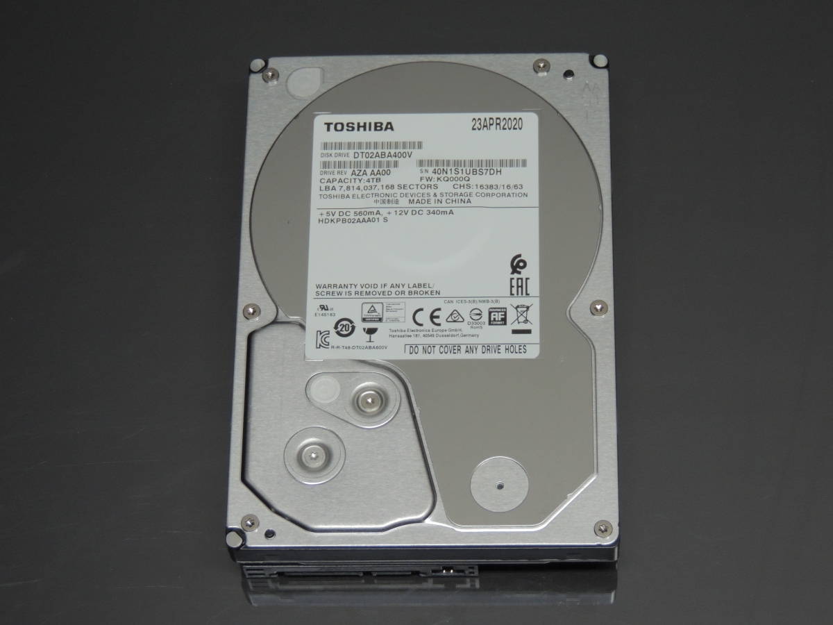 【検品済み】TOSHIBA 4TB HDD DT02ABA400V (使用7356時間) 管理:t-92_画像1