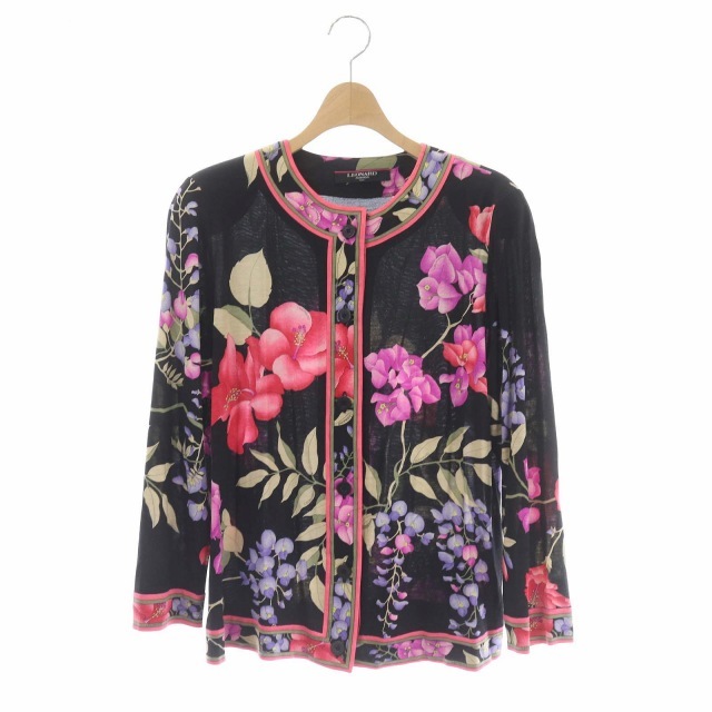 レオナール LEONARD FASHION カーディガン 長袖 花柄 ウール シルク混