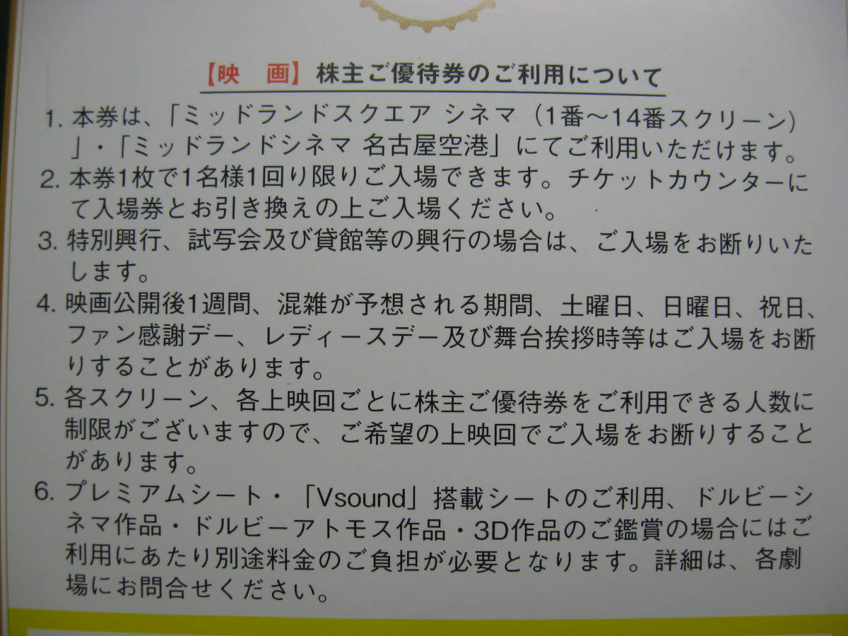 中日本興業 株主優待券 2月3月4月分 映画5枚・カフェ1枚 ミッドランドシネマ 送料無料_画像3