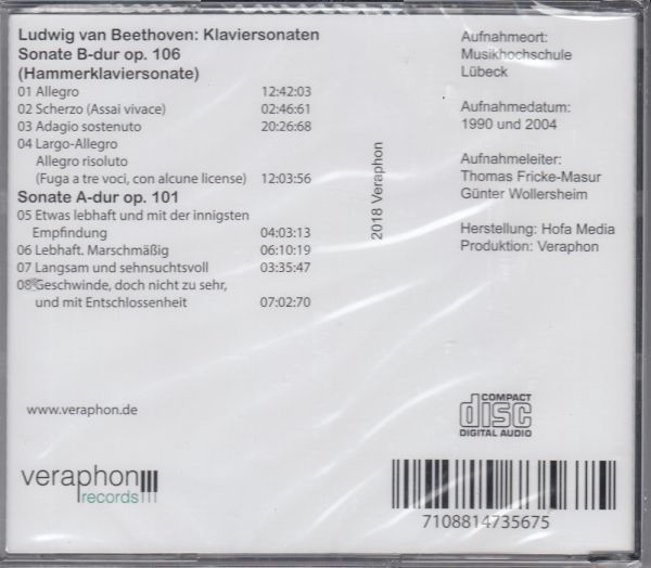 [CD/Veraphon]ベートーヴェン:ピアノ・ソナタ第28番イ長調Op.101&ピアノ・ソナタ第29番変ロ長調Op.106/M.フォック(p) 1990-2004_画像2