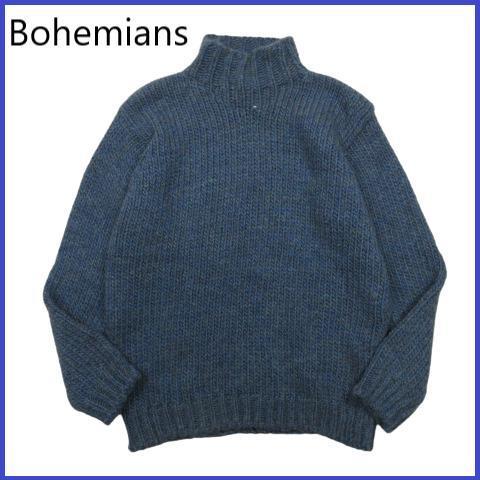 【美品】ボヘミアンズ Bohemians アルパカ混 ニット セーター ウール モックネック スーパーファインアルパカ サイズS ブルー系_画像1