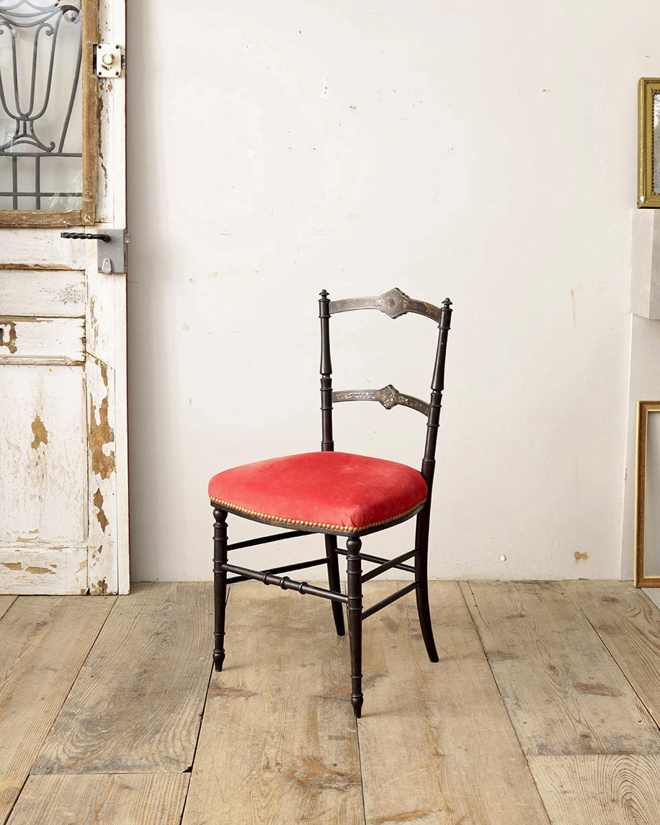 jf02433b 仏国*フランスアンティーク*家具 ナポレオンチェア サロンチェア ブラックペイント 赤い座面のファブリック椅子 ダイニングチェア