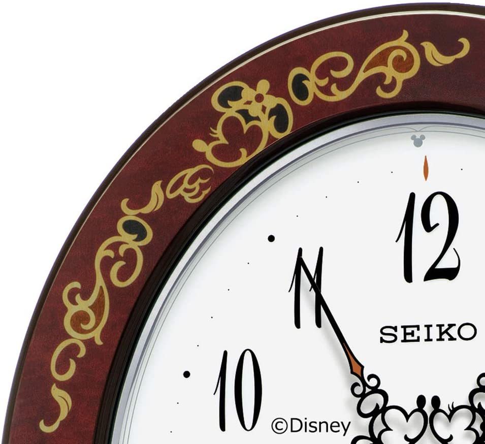ディズニー ミッキー&ミニー SEIKO 掛け時計 電波時計 アナログ おやすみ秒針 茶 ブラウン 唐草柄 大人かわいい オシャレ 高級感 ギフト 3