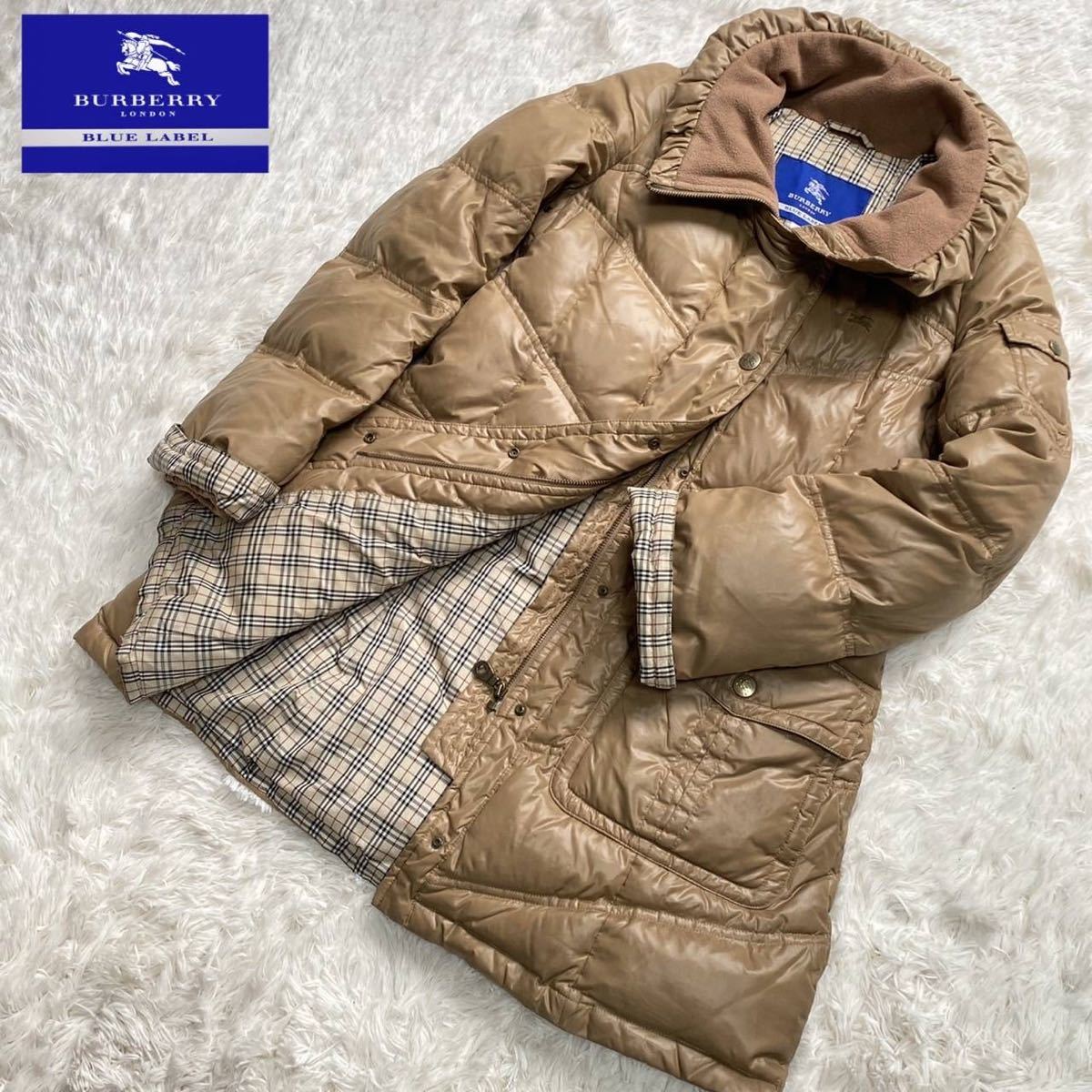 BURBERRY ダウンコート ロング ノバチェック バーバリーブルーレーベル 裏地 キャメル ベージュ ホースロゴ 三陽商会