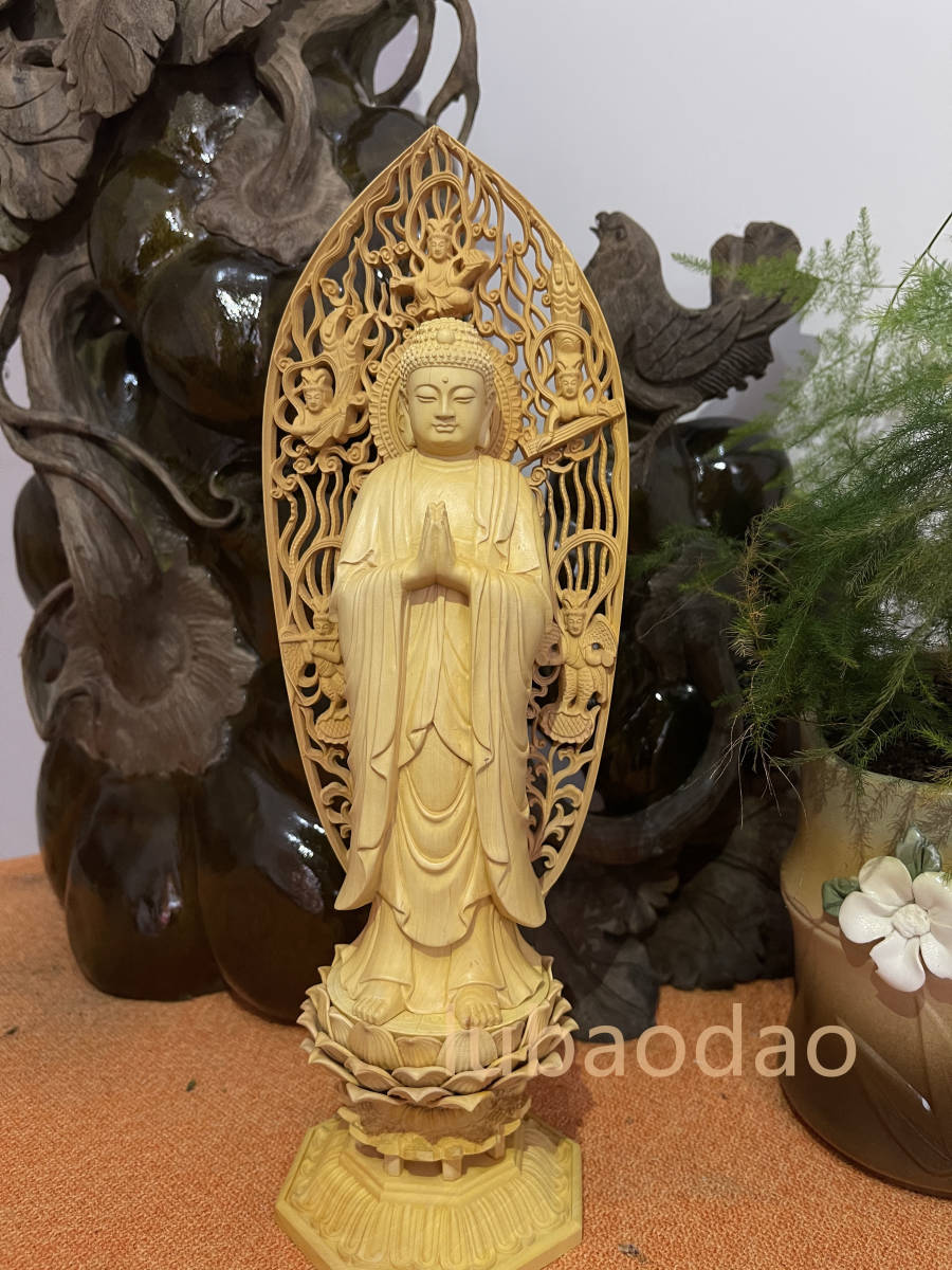 阿弥陀如来 仏教工芸品　古美術　木彫仏教　精密彫刻 仏師で仕上げ品