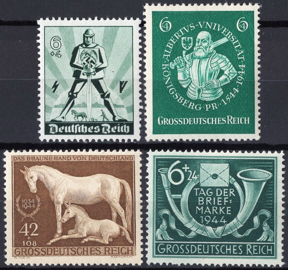 ★1940-45年 ドイツ第三帝国-「メーデー・騎士」+「アルベルトゥス大学400年」+「ブラウン競馬」+「切手の日」各1種完 未使用(NH)★TJ-2405_画像1