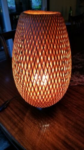 Ikea Boja Table Lamp Modern Hand-Woven Bamboo/Nickel Plated 16" New 