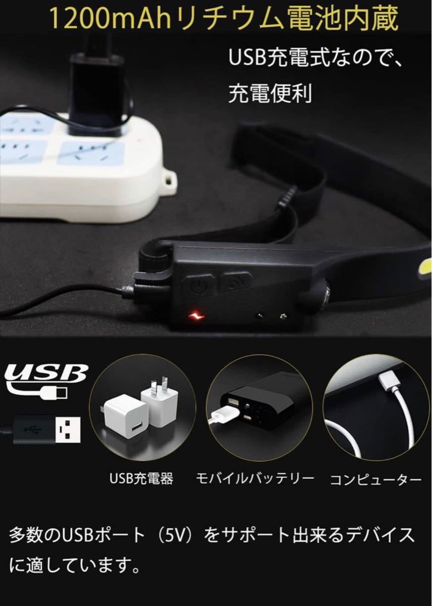 ヘッドライト 充電式 USB 5種点灯50g超軽量高輝度 IPX4防水2個セット