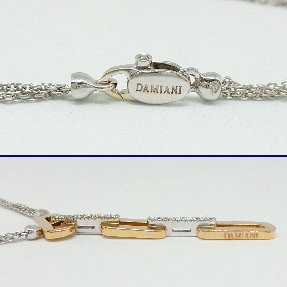 【送料無料】ダミアーニ DAMIANI 750WG/PG インスィエメ ハーフダイヤモンド ネックレス 3連チェーン★美品★_画像6