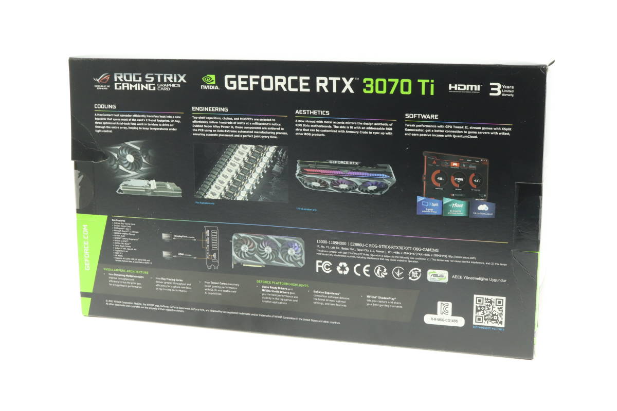 LCIQ4-1-3 ASUS NVIDIA GEFORCE RTX 3070Ti Ti 搭載 ビデオカード OC 8GB ROG-STRIX-RTX3070TI-O8G-GAMING 箱付き 未開封 未使用_画像2