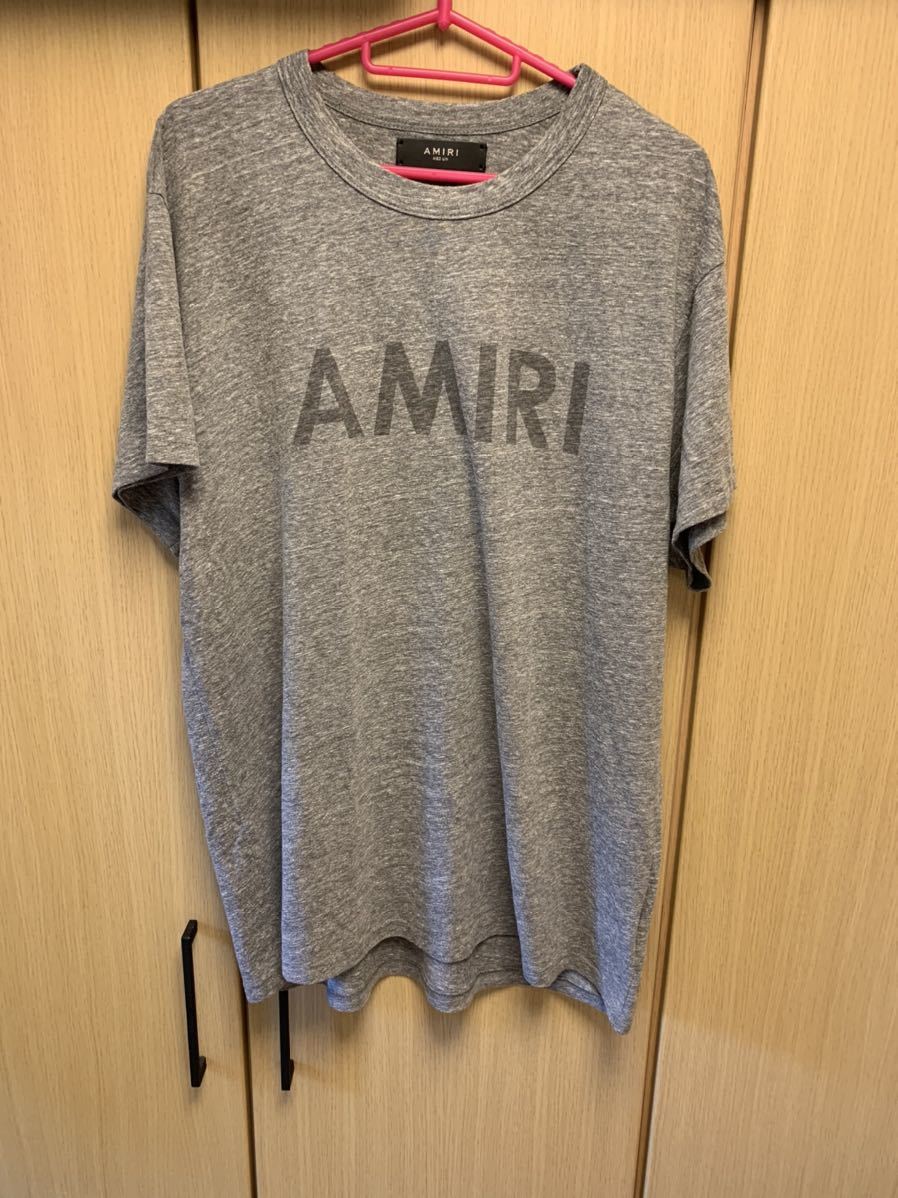 正規 18AW AMIRI アミリ ロゴ 霜降り クルーネック Tシャツ 灰 M RN 150712