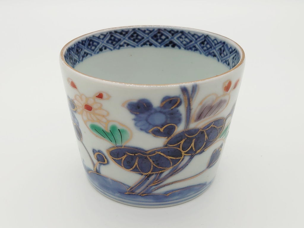 R-060471 江戸期 古伊万里 色絵草花文蕎麦猪口(和食器、有田焼)(R