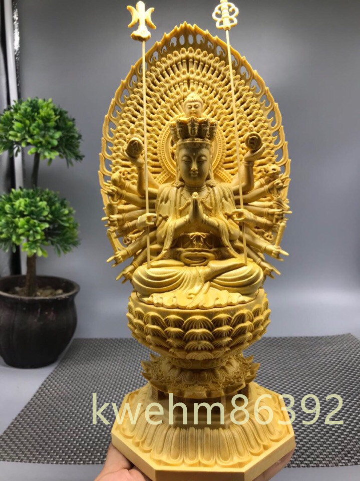最高級 29cm 千手観音菩薩像 無病息災 精密細工 仏師彫り 木彫仏像 www