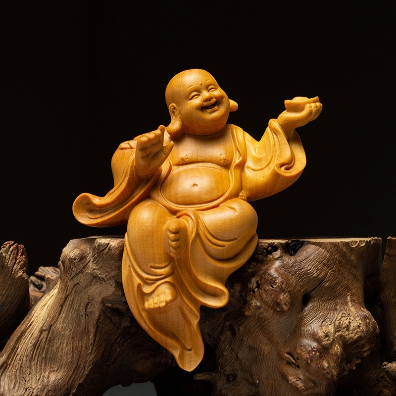 仏師彫り 七福神 縁起物 布袋尊 木彫仏像 彫刻工芸品