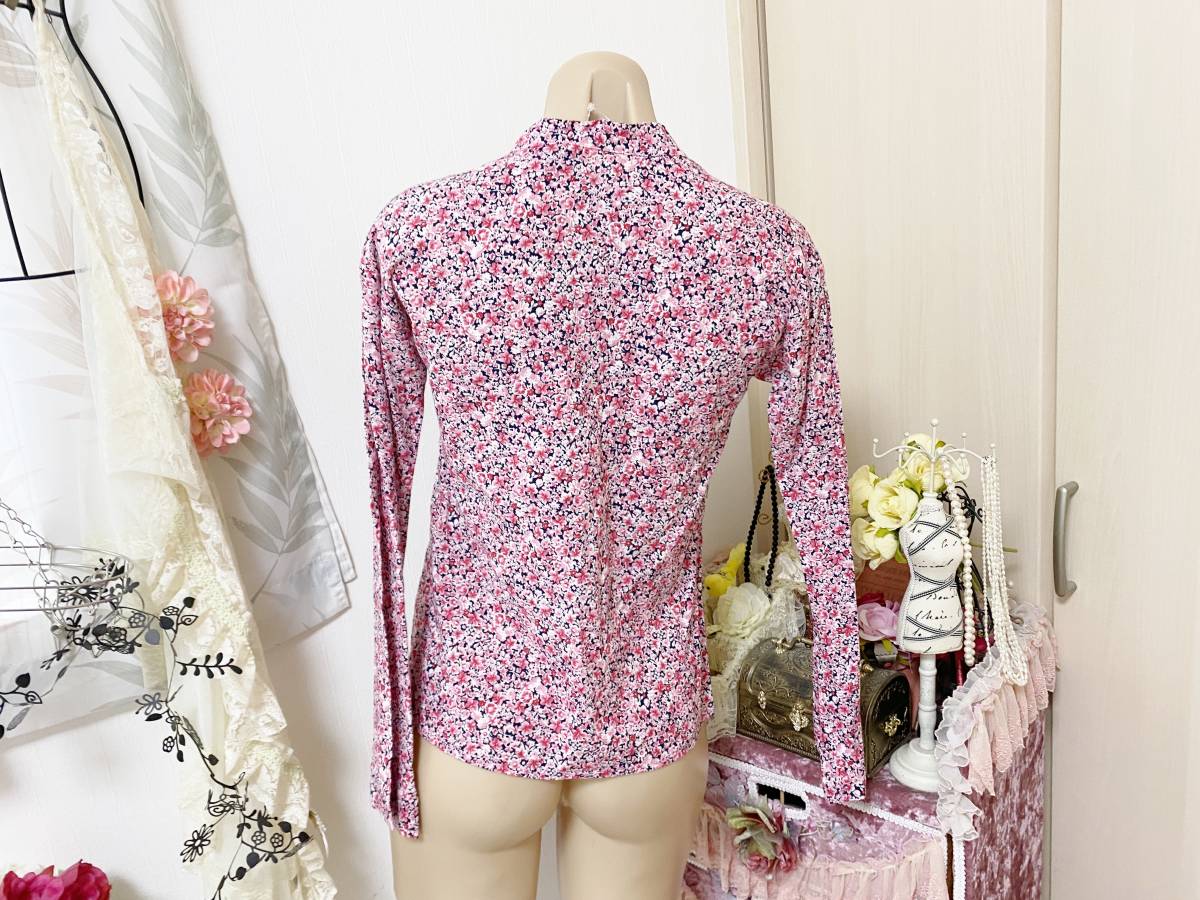レディス1サイズ：アルバローザ【ALBA ROSA】日本製◆裾広がり袖/綿チュニックシャツ：黒ピンク 定価：14,800+税_画像3