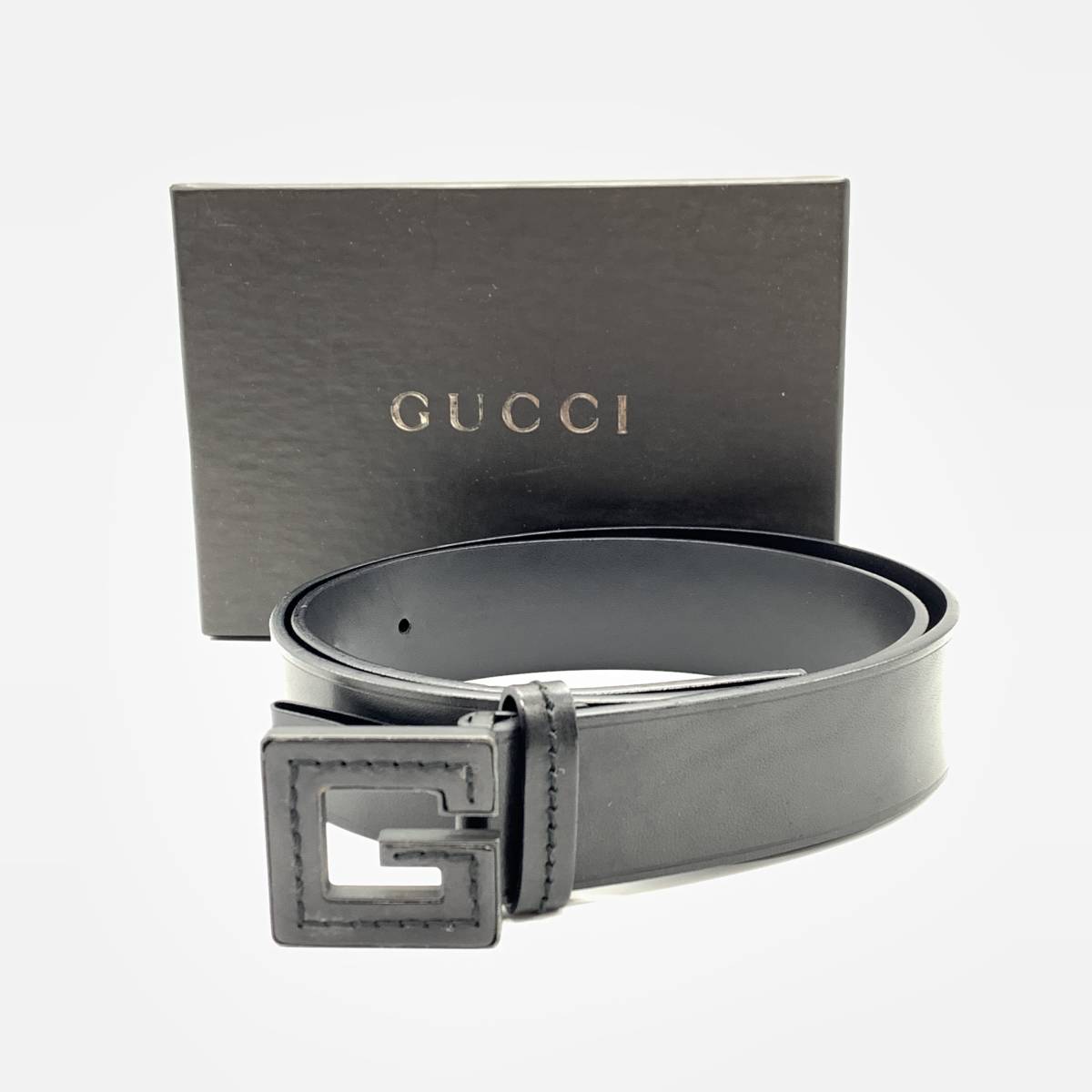 □GUCCI グッチ 101571 75/30 レザー Gロゴバックル ベルト スクエア