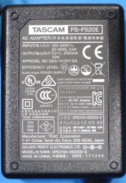 TASCAM ACアダプター PS-P520E PS-PS520互換 リニアPCMレコーダ TASCAM ACアダプター PS-P520E PS-PS520互換 リニアPCMレコーダ