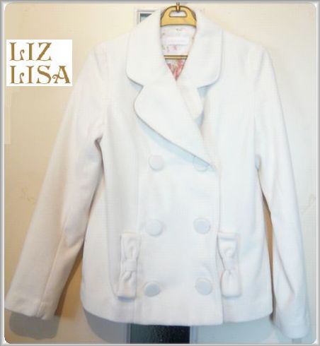 リズリサ LIZ LISA ピーコート／リボン 裏地花柄 オフホワイト