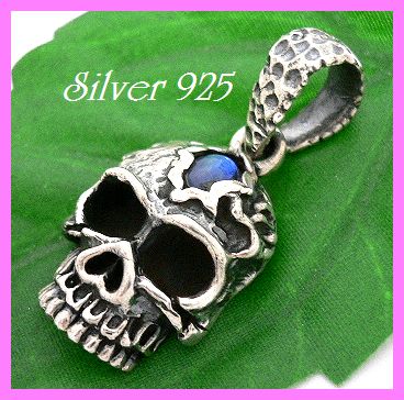  silver 925 silver. natural stone moonstone [ blue ] attaching Skull .. head pendant 
