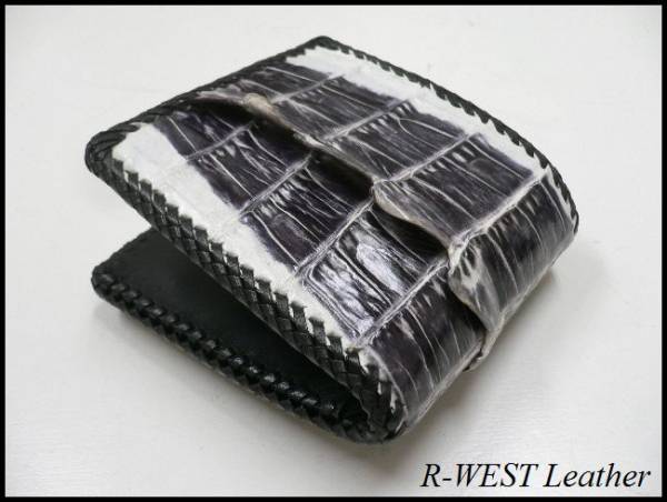 牛革×ワニ革クロコダイル　レザーウォレット白黒/ショートtype革財布