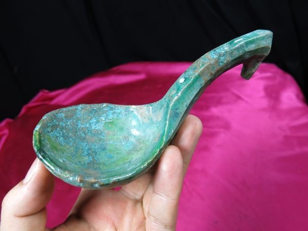 B　緑釉匙　遼時代　遺跡発掘品　中国　陶器　明器