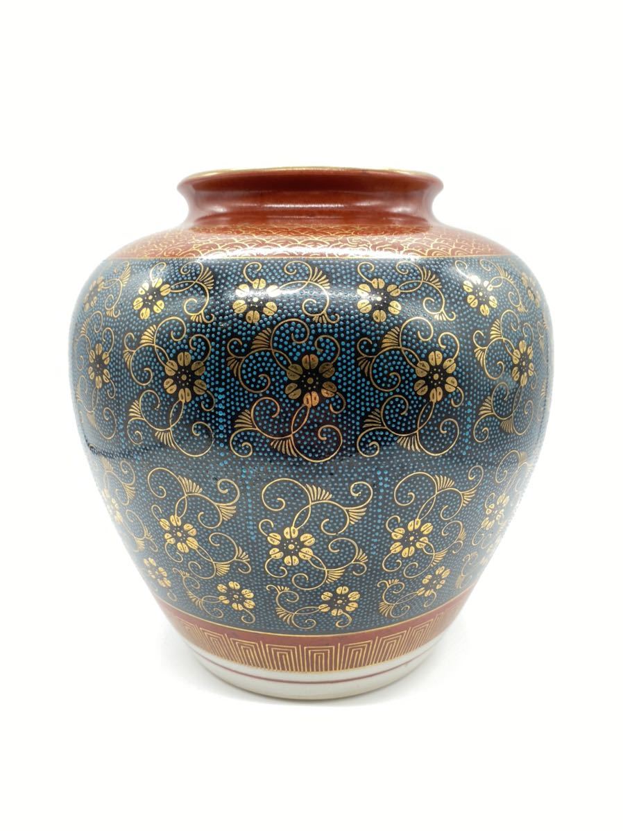 Yahoo!オークション - 九谷焼 九谷 啓峰 銘 啓峰造 青粒金彩唐草文 花