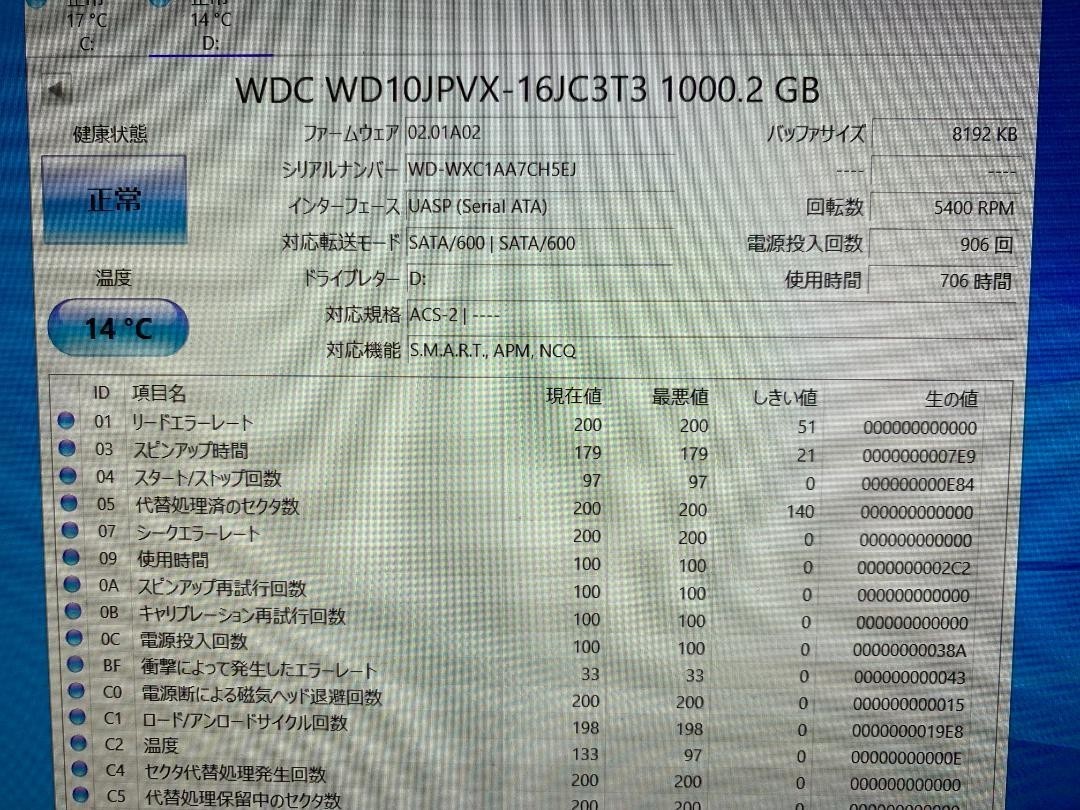 HDD　ハードディスク　1TB×3個　500GB×1個　4個セット