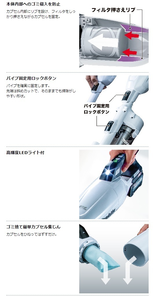 (マキタ) 充電式クリーナ CL001GRDO オリーブ バッテリBL4025+充電器DC40RA付 集じん容量730ml カプセル式集じん 40Vmax対応 makita_画像5