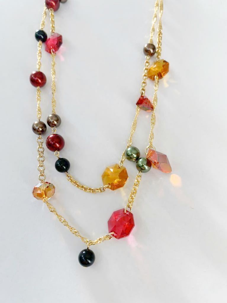 [ beautiful goods ]Shima Lilianasi Mali rear -na crystal glass colorful biju- long Gold necklace vitamin color 