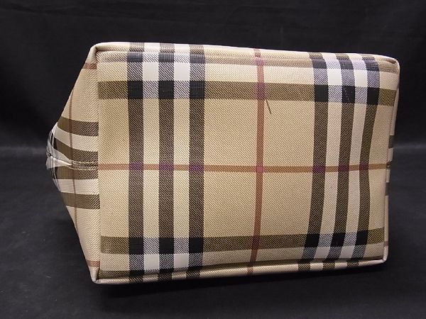 1円 BURBERRY バーバリー ノバチェック PVC×レザー シルバー金具 ミニトート ハンドバッグ 手提げかばん レディース ベージュ系 R9194Kh_画像3