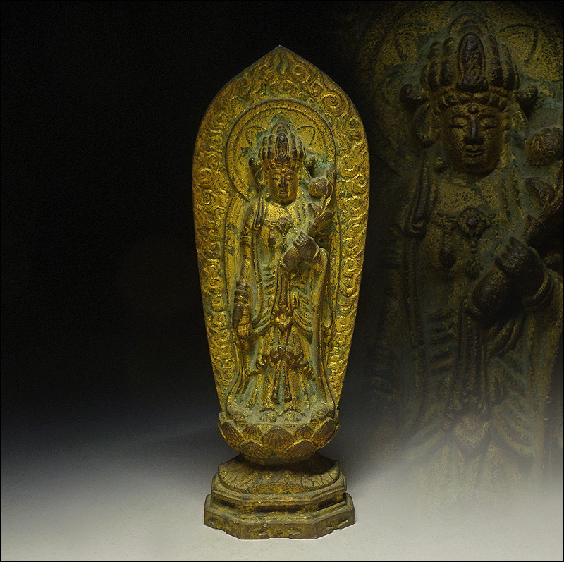 緑屋i□ 仏教美術 古銅 鍍金 十一面観音菩薩像 仏像 新羅仏 高麗仏 明