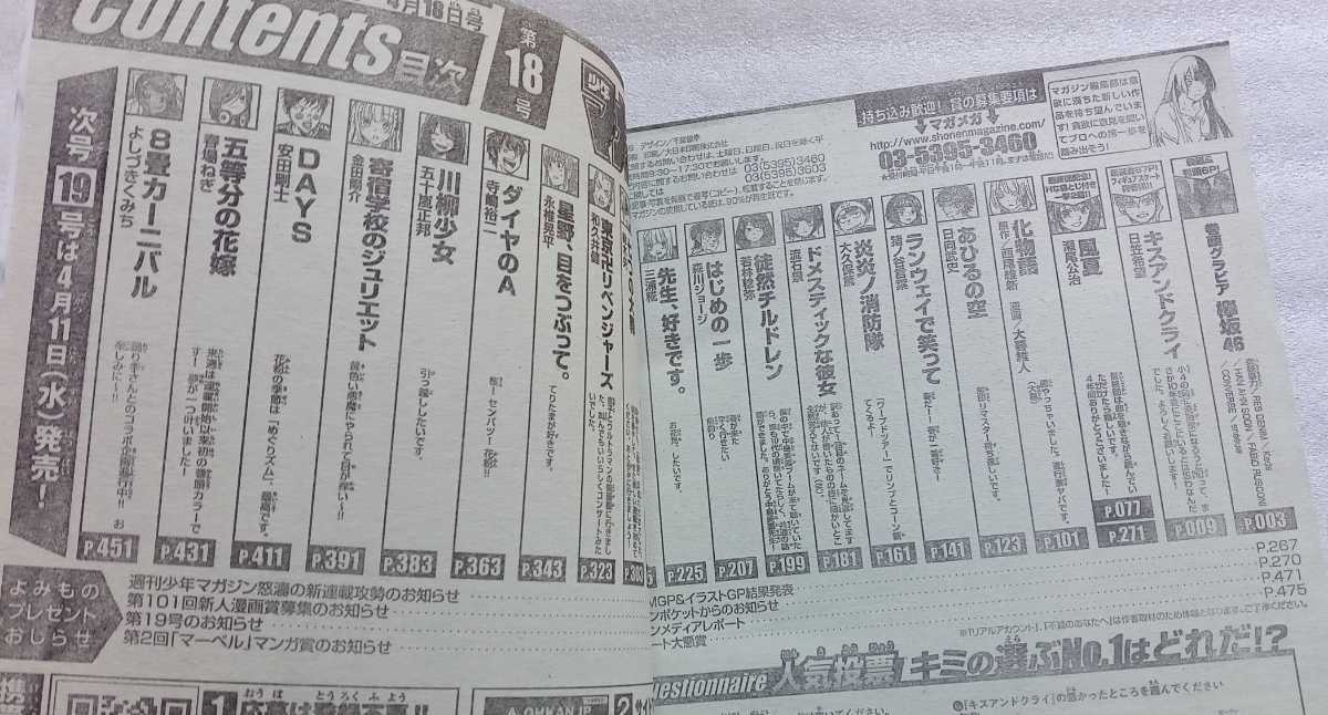少年マガジン 2018年4月18日 通巻3562 欅坂46 グラビア 6ページ 袋とじ 風夏 開封済