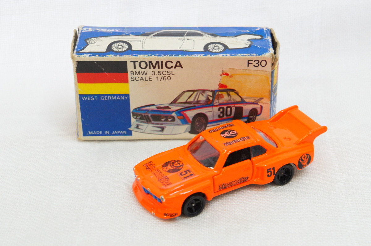 S91278F　トミカ 外国車シリーズ 青箱 No.F30 BMW 3.5CSL JAGERMEISTER オレンジ 1/60 トミー【中古品】_画像1