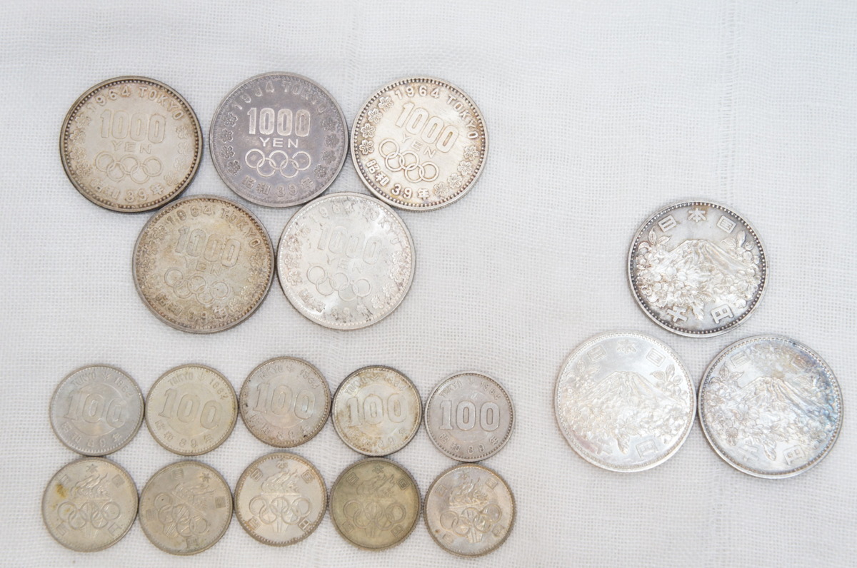 S6-150F 東京五輪 オリンピック 昭和39年 1964年◎1000円銀貨 8枚 / 100円銀貨 10枚 まとめて