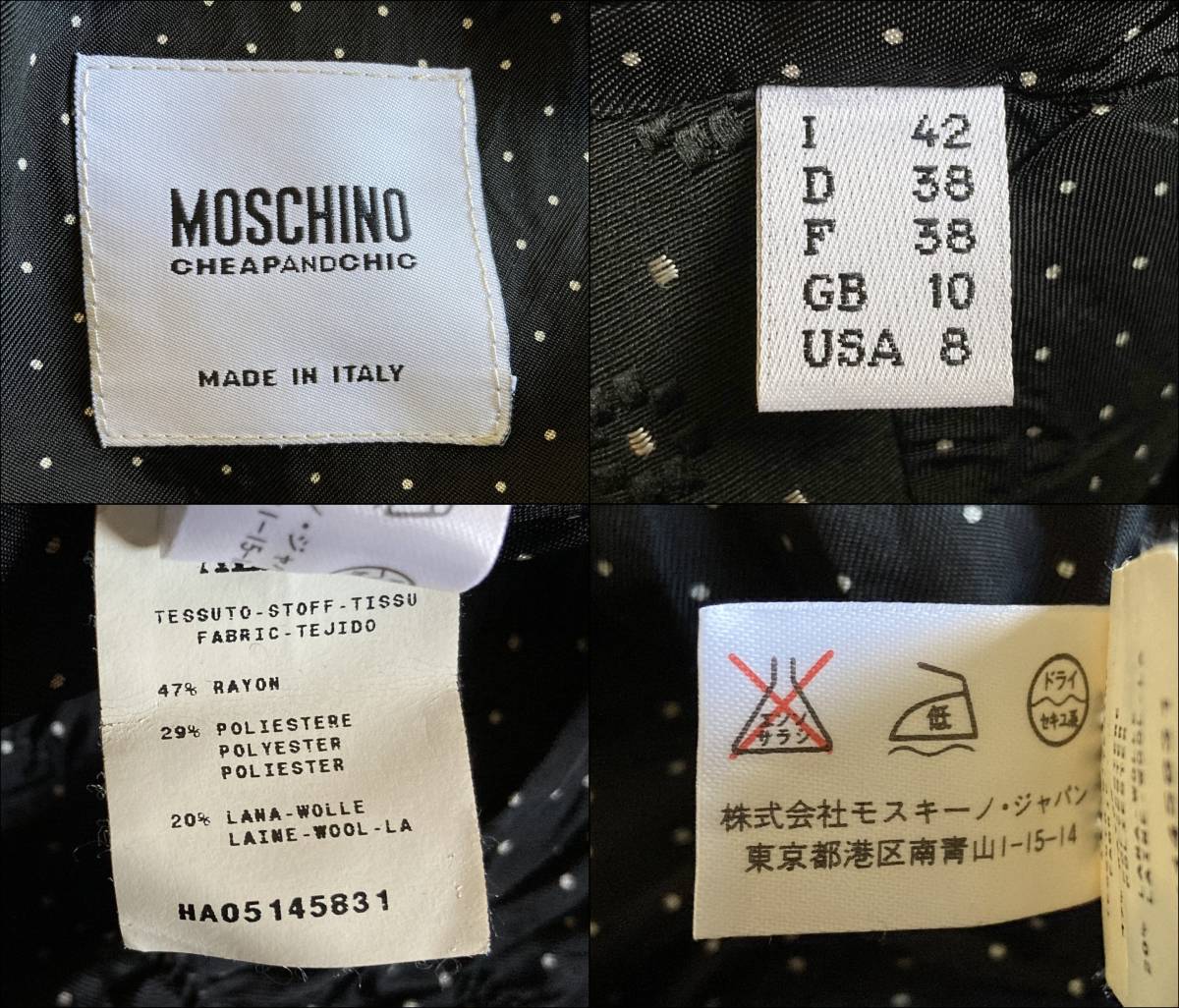 MOSCHINO CHEAP AND CHIC モスキーノ チープ アンド シック ドット 花柄 刺繍 リボンボタン ジャケット 黒 ブラック レディース ◇1_画像8