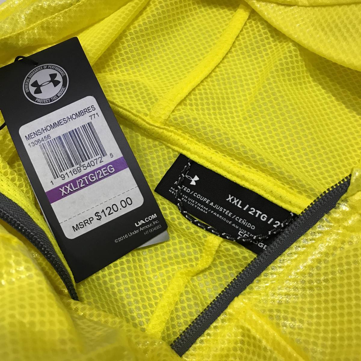  Under Armor USXXL* waterproof Parker jacket / yellow color * long sleeve / rainwear / with a hood ..../ full Zip * direct import * large size * free shipping 