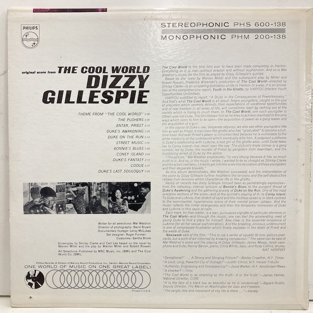■即決 Dizzy Gillespie / the Cool World 31873 米オリジナルDg Mono ディジー・ガレスピー_画像4