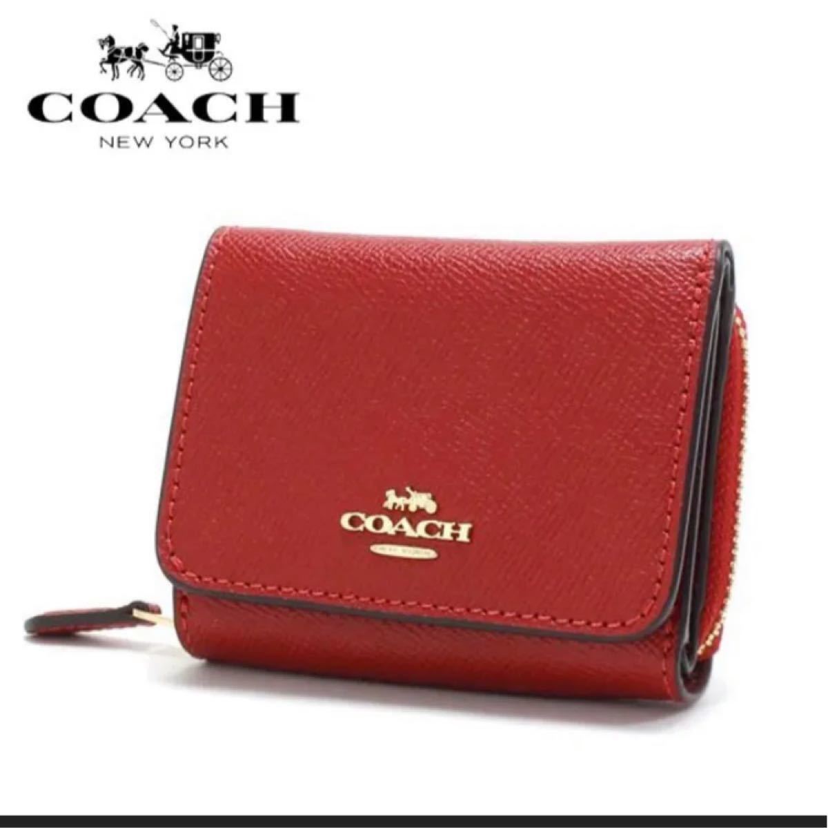 大注目 COACH 新品 店頭完売品 三つ折り財布 赤色 レッド カーキ - 三