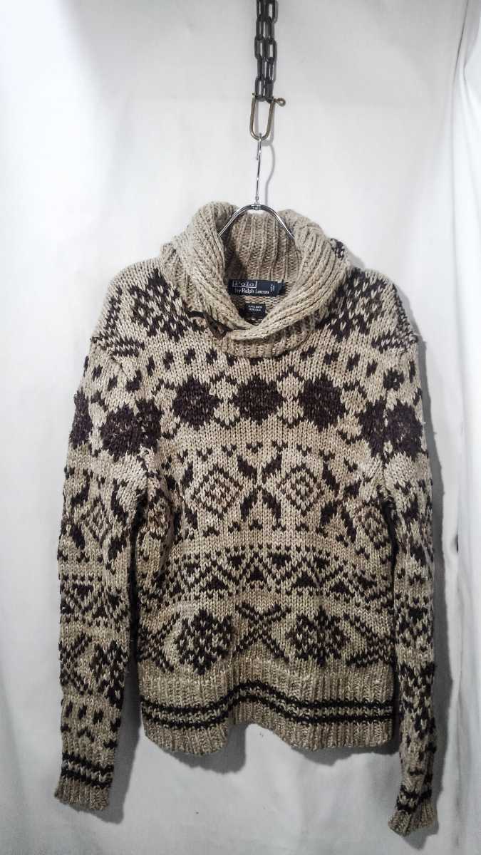 Polo Ralph lauren shawl color jacquard knit sweater 90s ポロ ラルフローレン ショールカラー ジャガード ニット セーター ビンテージ_画像5