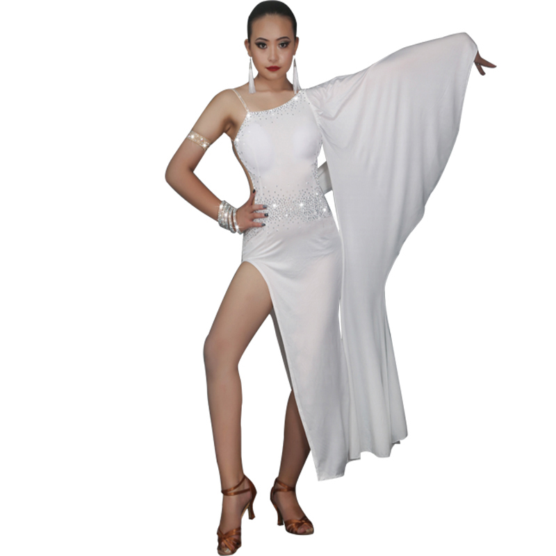 新品　レディース社交ダンス衣装　ラテンドレス　ホワイト　ドレスの単品（付属品なし）　S～XL選択可