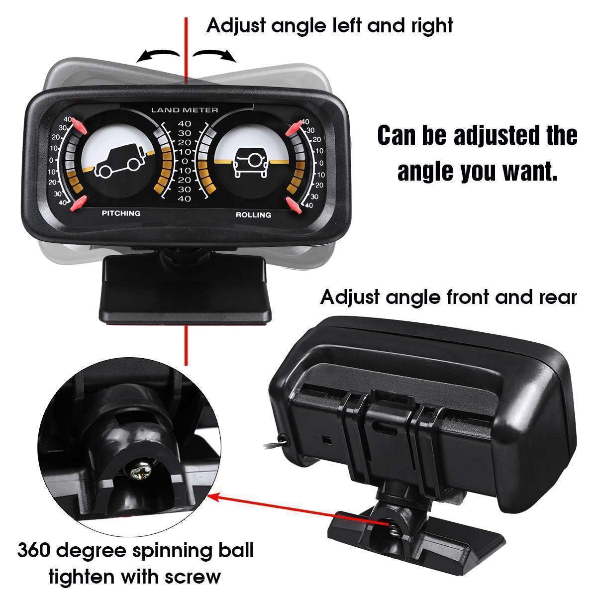 車アングルチルト 12V 銃身バックライト傾斜計コンパス用バランスレベル傾斜計ゲージ 2_画像3