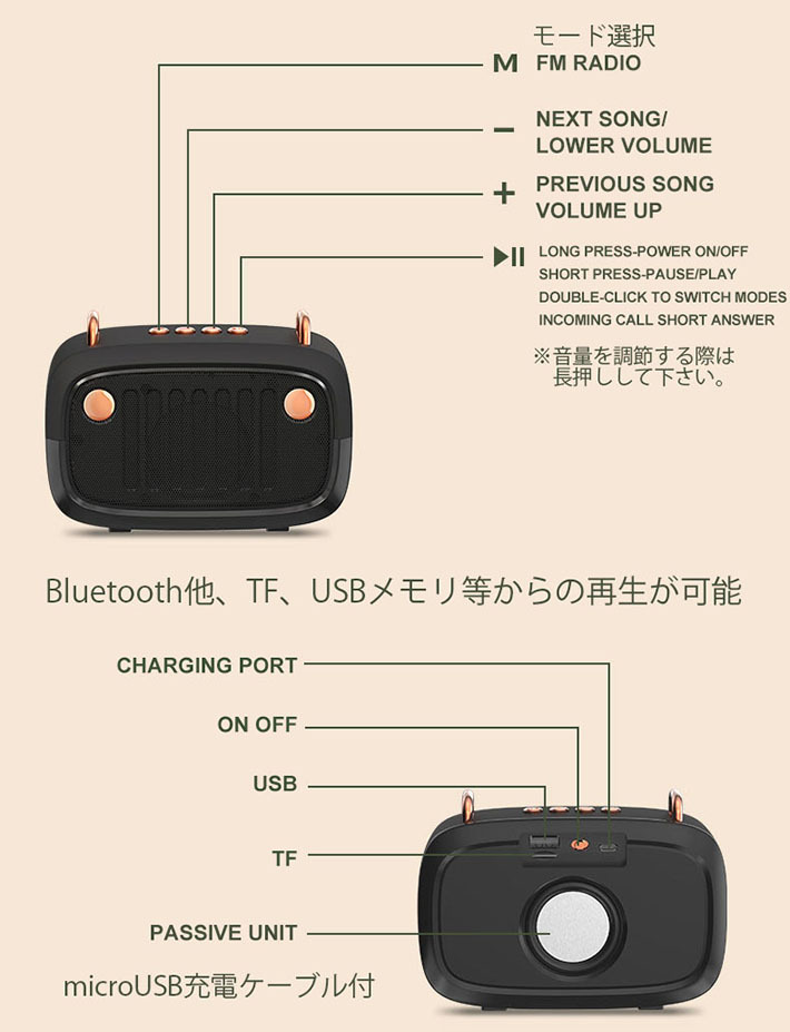 Bluetooth スピーカー スマホ ブルートゥース 小さい 小さめ ワイヤレス 無線 充電 レトロ おしゃれ iPhone 高音質 7988126 グレー_画像5