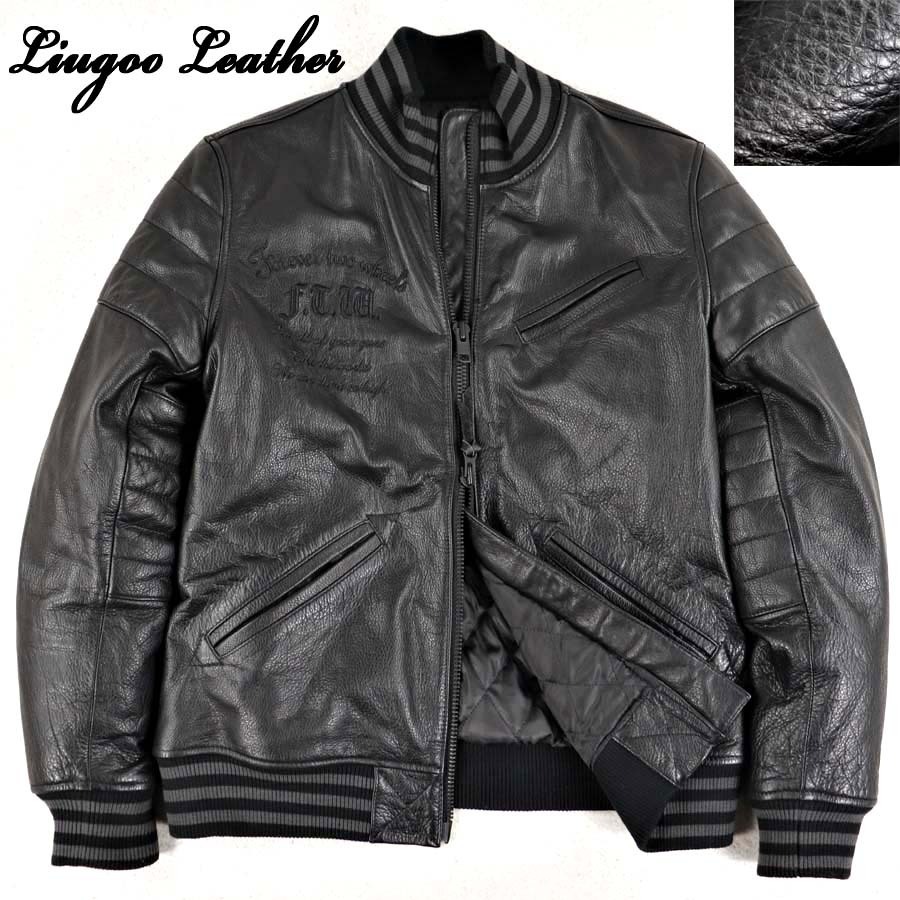 相場価格￥47,000- 美品 Liugoo Leathers リューグーレザーズ 牛革 オールレザー スタジャン ブラック 黒 LL JP:XL 中綿入り アワード_画像1